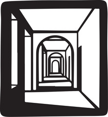 Fototapeta premium Monochrome illustration of endless corridor with arches