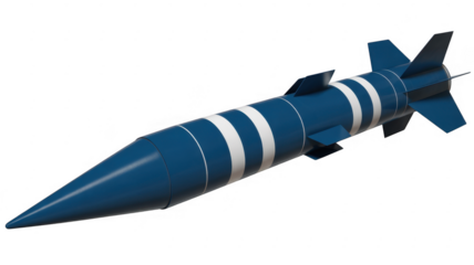 Blue and white missile blue missile isolated on a transparent background