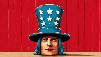 Pixel Art Portrait with Patriotic Top Hat