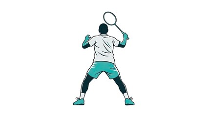 Naklejka premium Badminton player serving shuttlecock sport activity back view silhouette style