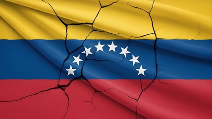Venezuela flag cracking under pressure symbolizing crisis