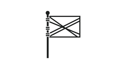 Minimalist line art icon of a flag with a saltire or diagonal cross design flying on a flagpole on a white background.