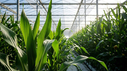 Greenhouse cultivation of corn under controlled conditions with abundant natural light