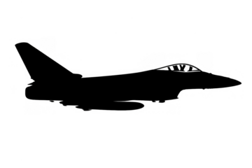 Military fighter jet silhouette flying with transparent background, showcasing power and advanced aviation technology