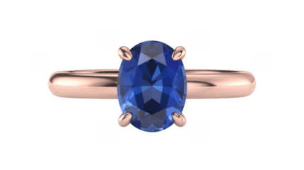 Blue gemstone ring on rose gold band jewelry isolated on a transparent background