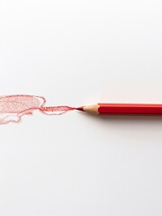 A red colored pencil draws a vibrant, expressive red line across a clean white surface. This minimalist image highlights creativity, precision, and the concept of making a mark.