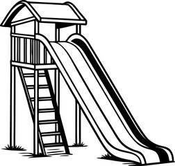 Hand-drawn vector drawing of a Slide on a Playground. Black-and-White , white background