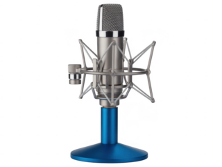 Blue stand silver microphone studio isolated on a transparent background