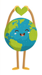 Cartoon earth with a heart-shaped handle, smiling and holding it in its hands. Professional commercial content. Commercial. High-resolution. High-res. Premium quality. Premium. Professional grade.