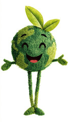 Green apple with a smiley face and a leaf on its head, set against a white background. Professional commercial content. Commercial. High-resolution. High-res. Premium quality. Premium. - Professional