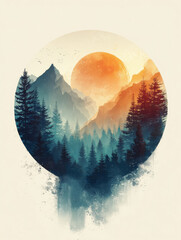 Beautiful landscape with a mountain range in the background and a sun in the sky. Professional commercial content. Commercial. High-resolution. High-res. Premium quality. Premium. Professional grade.