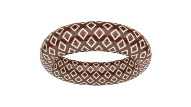 Brown and white diamond patterned torus isolated on a transparent background - Powered by Adobe