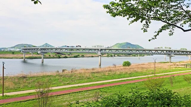 Sejong, South Korea - 1 Oct, 2024 : Sejong Ieung Bridge riverside daytime