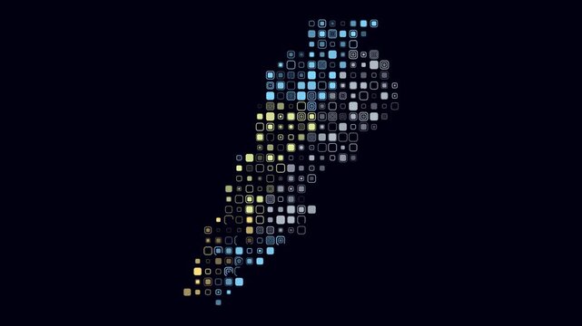 Lebanon animated country shape. Pulsating colored dots on the map of the country. Large size rounded square blocks. Digital style Lebanon map on dark background. Beautiful animation video.