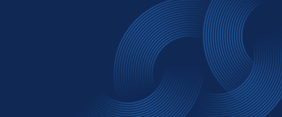 Abstract blue glowing geometric lines on dark blue background. Modern shiny blue circle lines pattern. Futuristic technology concept. Suit for cover, poster, banner, brochure, header, website