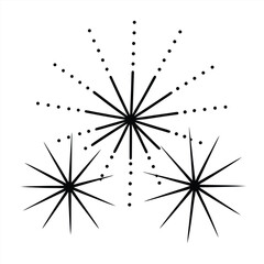 Set of hand-drawn fireworks and sparklers illustrations in sketch style for celebration designs.Golden firework vector banner with hand drawn exploding starbursts and festive sparkles