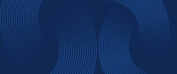 Abstract blue glowing geometric lines on dark blue background. Modern shiny blue circle lines pattern. Futuristic technology concept. Suit for cover, poster, banner, brochure, header, website