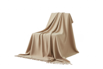 Chair covered with beige cloth and fringe from side isolated on a transparent background