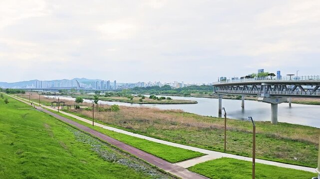 Sejong, South Korea - 1 Oct, 2024 : Sejong Ieung Bridge riverside daytime