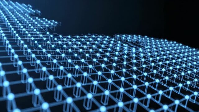 Abstract digital network grid with glowing blue connections and nodes
