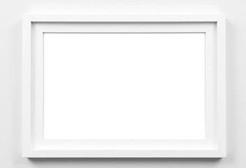 Clean, minimalist white wooden picture frame on a neutral background,  gallery wall,  white frame