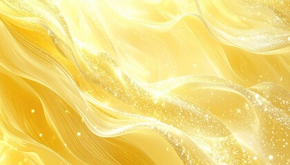 Abstract shimmering gold waves cascade down, creating a luxurious, elegant, and flowing texture with twinkling light