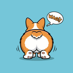 Cartoon Corgi Butt Wagging Tail with Heart-Shaped Marking.