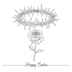 Easter Symbolism - Crown of Thorns and Rose Illustration.