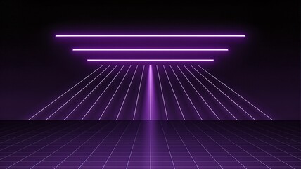 Vibrant purple neon lights in futuristic grid room