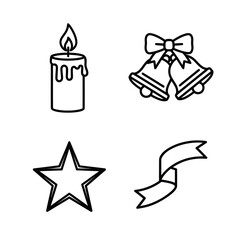 Festive Christmas Icons - Candle, Bells, Star, and Ribbon.