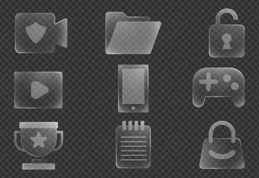 Glassmorphism Transparent Icons Set &ndash; Technology and Interface Elements