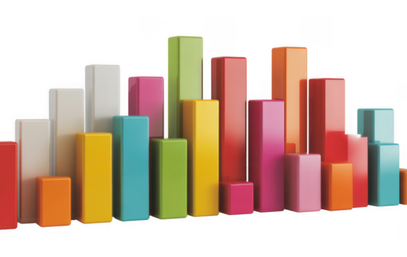 Colorful 3D bar chart 3D bar chart isolated on a transparent background - Powered by Adobe