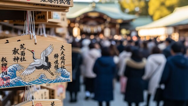 Traditional japanese festival with ema wood plaques