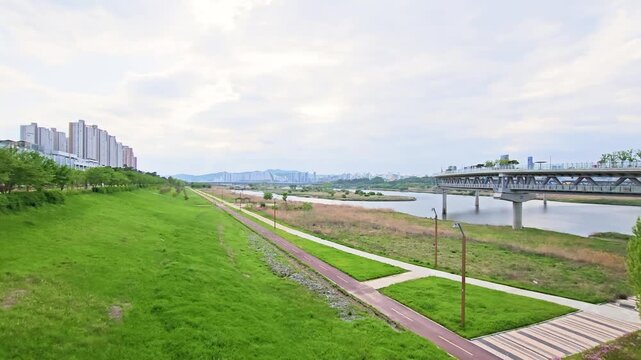 Sejong, South Korea - 1 Oct, 2024 : Sejong Ieung Bridge riverside daytime