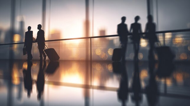 Silhouetted travelers with luggage - Powered by Adobe