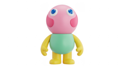 Colorful toy figure of Kirby character pink yellow isolated on a transparent background