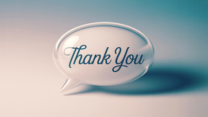 A glossy white speech bubble with thank you text on transparent background