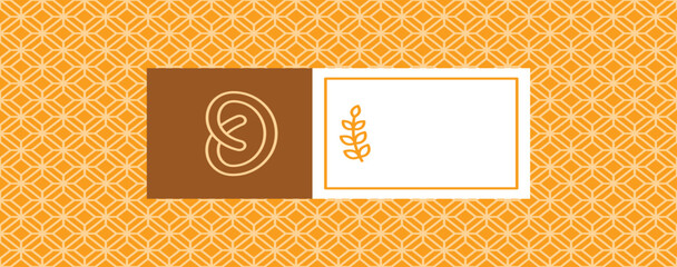 Warm pretzel with wheat and label background for text and design on patterned backdrop