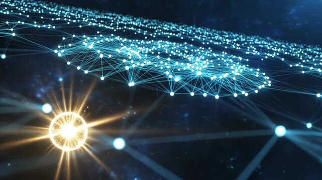 Abstract digital network connections with glowing orb