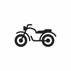 Fototapeta premium Simple black line art icon of a classic motorcycle on a white background, representing transport and travel.