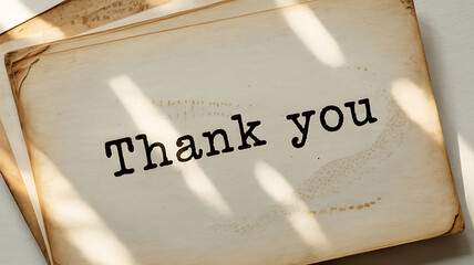 Vintage style thank you card with aged paper texture on transparent background