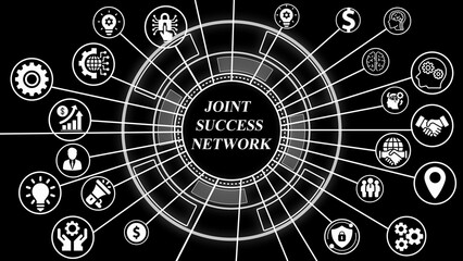 Obraz premium Futuristic Digital Network Connecting Business Icons and Text JOINTSUCESNETWORK technology