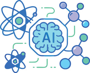 Artificial Intelligence Simulating Atomic and Molecular Interactions Illustration