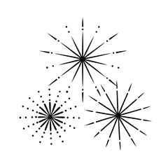 Set of hand-drawn fireworks and sparklers illustrations in sketch style for celebration designs.Golden firework vector banner with hand drawn exploding starbursts and festive sparkles
