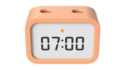 Digital alarm clock at 7:00 from side digital clock isolated on a transparent background