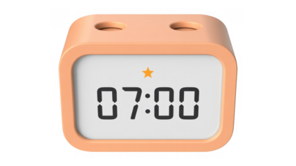 Digital alarm clock at 7:00 from side digital clock isolated on a transparent background