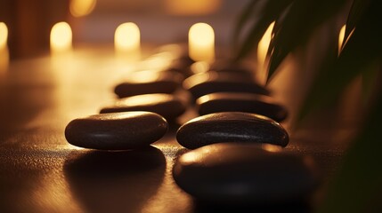 Spa stones arrangement with soft lighting