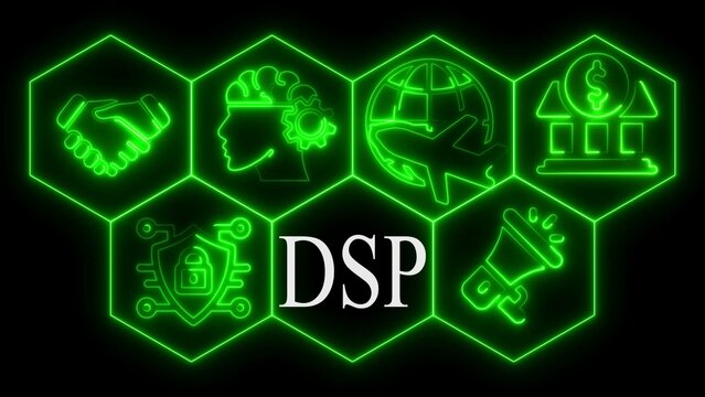 Neon Green Hexagons Illustrating Concepts Related to DSP on a Black Background digital signal processing