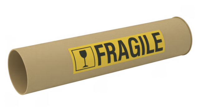 Fragile Shipping Tube with Yellow Label fragile tube isolated on a transparent background - Powered by Adobe