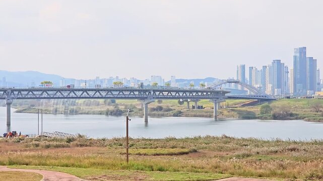 Sejong, South Korea - 1 Oct, 2024 : Sejong Ieung Bridge riverside daytime